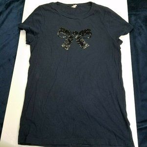 Navy T-shirt With Sequined Bow Small